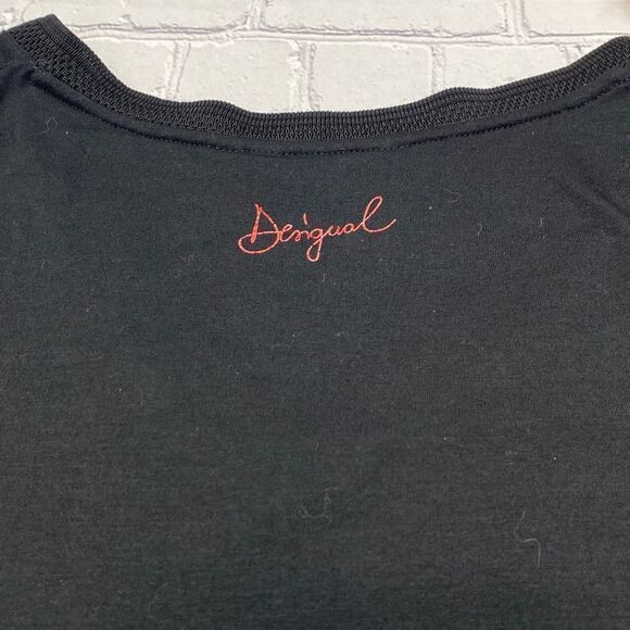 Desigual 3/4 Sleeve Ivette V-Neck Embellished Tee  Top Black M‎ - Picture 7 of 11